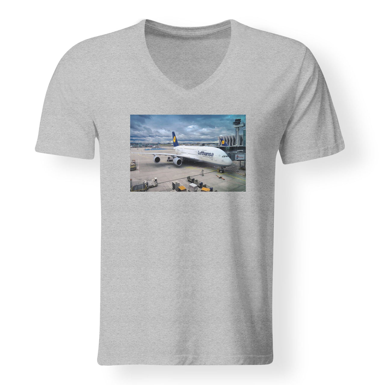 Lufthansa's A380 At The Gate Designed V-Neck T-Shirts