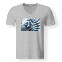 Thumbnail for Blue Toned Super Jet Engine Blades Closeup Designed V-Neck T-Shirts