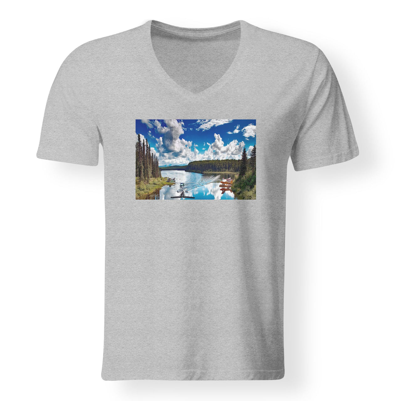 Amazing Scenary & Sea Planes Designed V-Neck T-Shirts