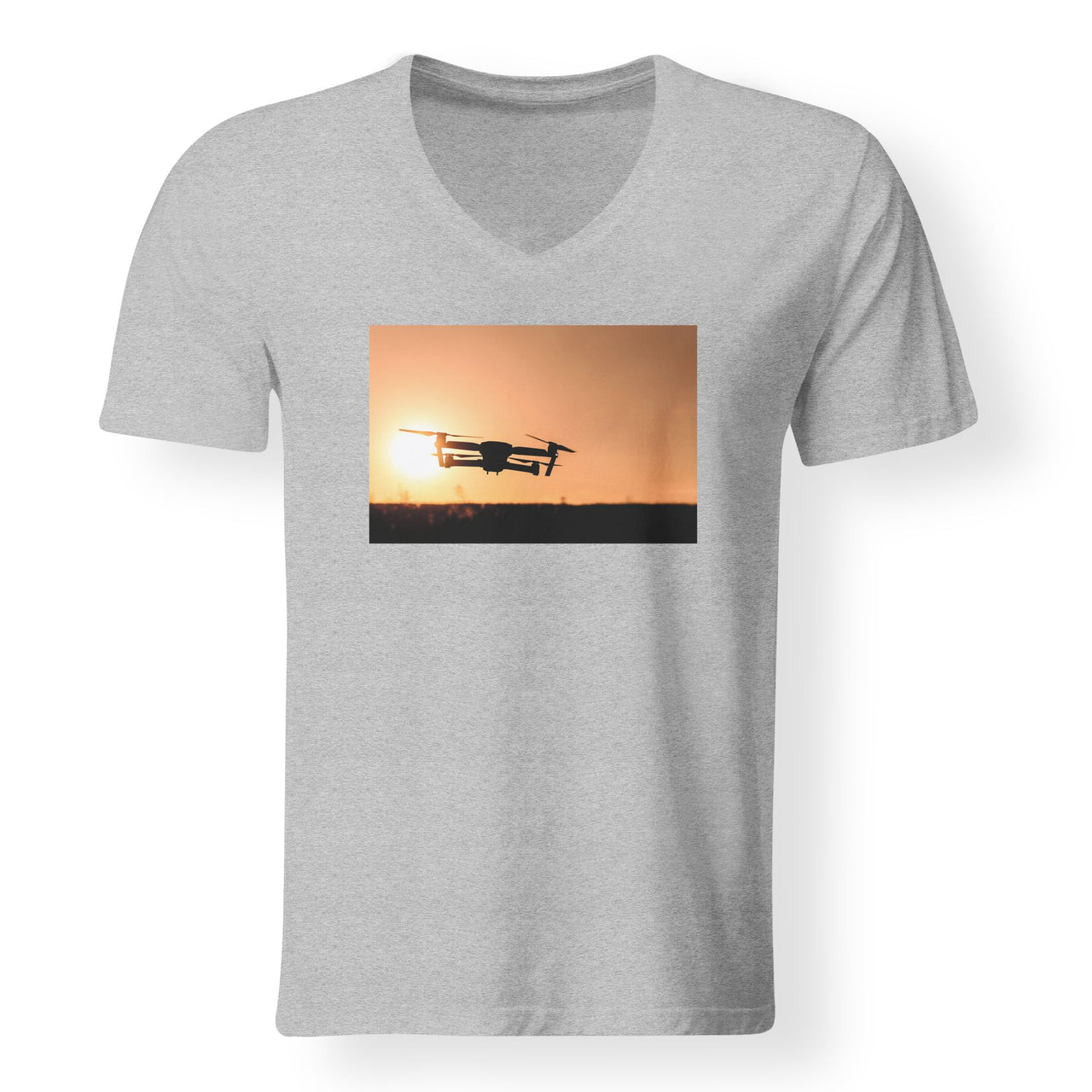 Amazing Drone in Sunset Designed V-Neck T-Shirts