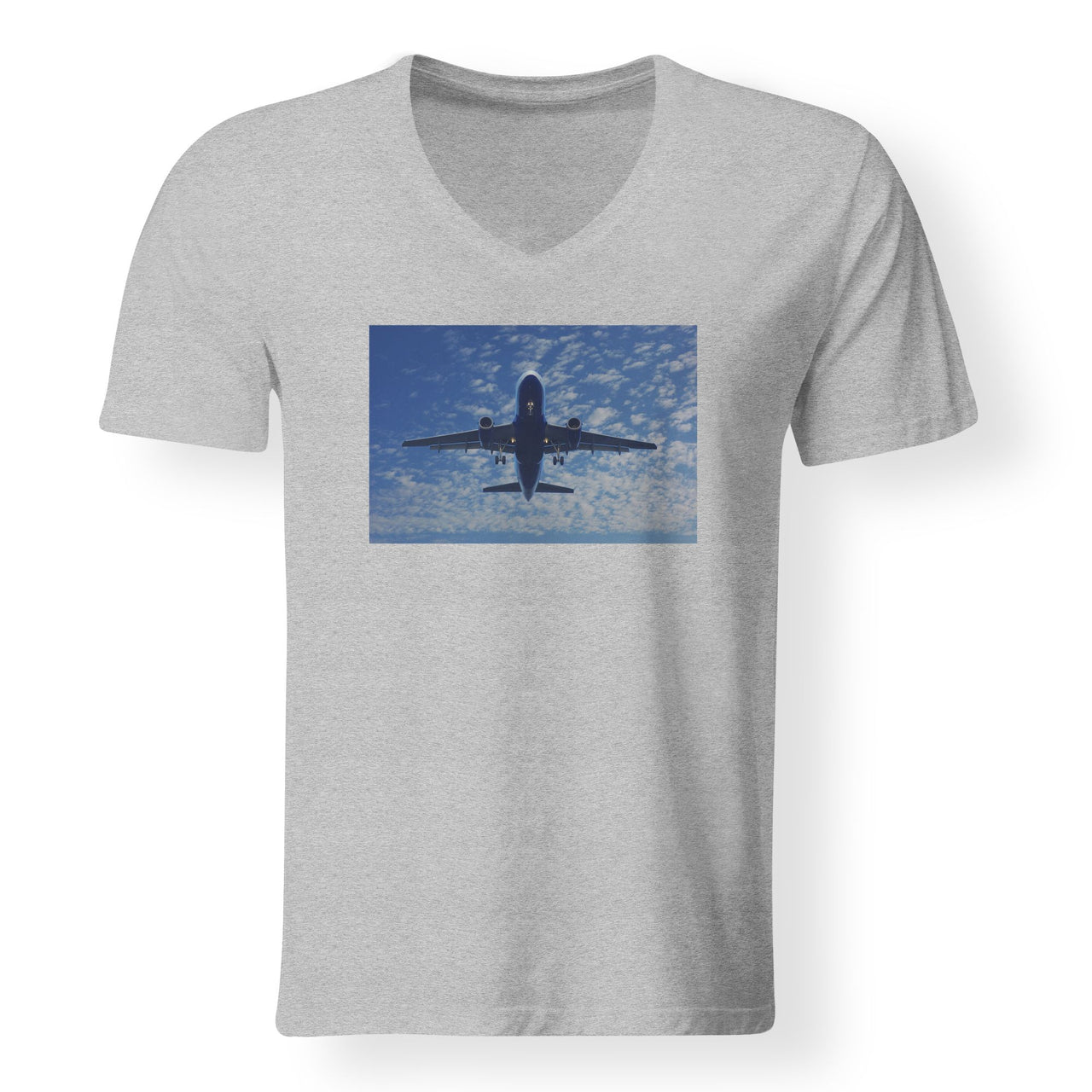 Airplane From Below Designed V-Neck T-Shirts