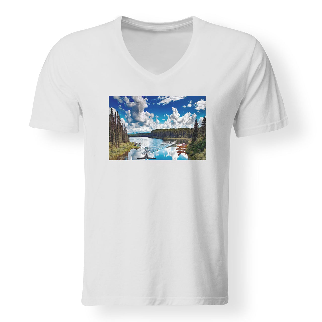Amazing Scenary & Sea Planes Designed V-Neck T-Shirts
