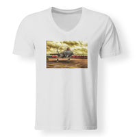 Thumbnail for Fighter Jet 35 at Airbase Designed V-Neck T-Shirts