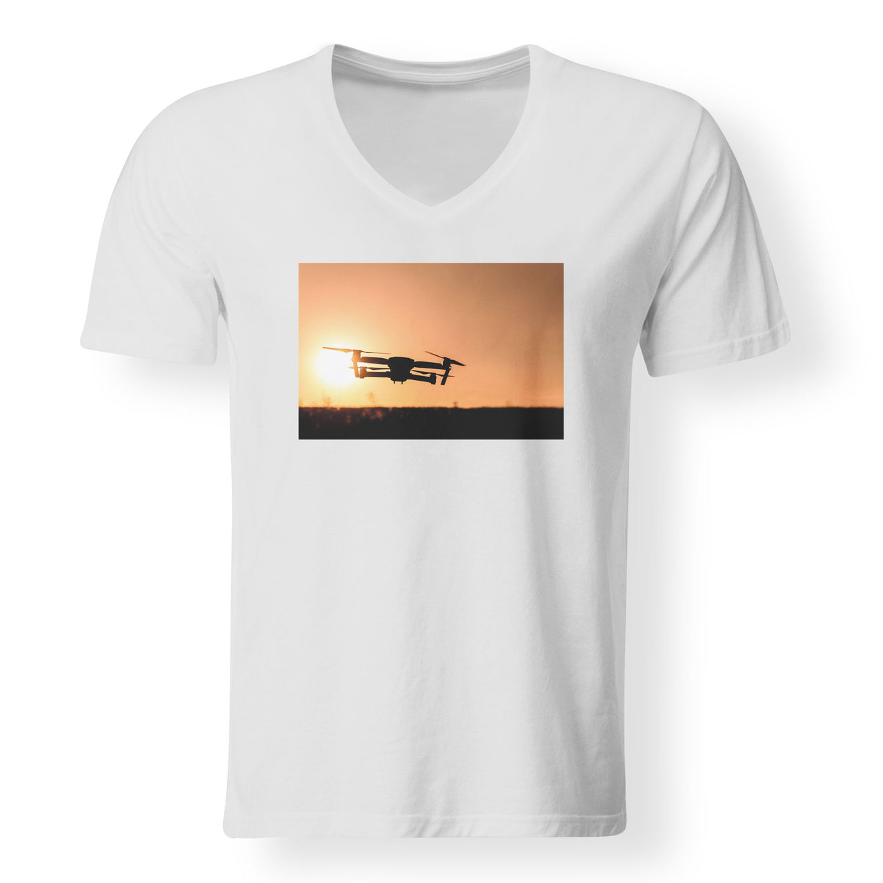 Amazing Drone in Sunset Designed V-Neck T-Shirts