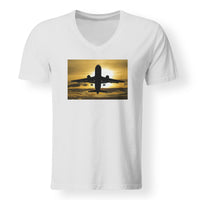 Thumbnail for Departing Passanger Jet During Sunset Designed V-Neck T-Shirts