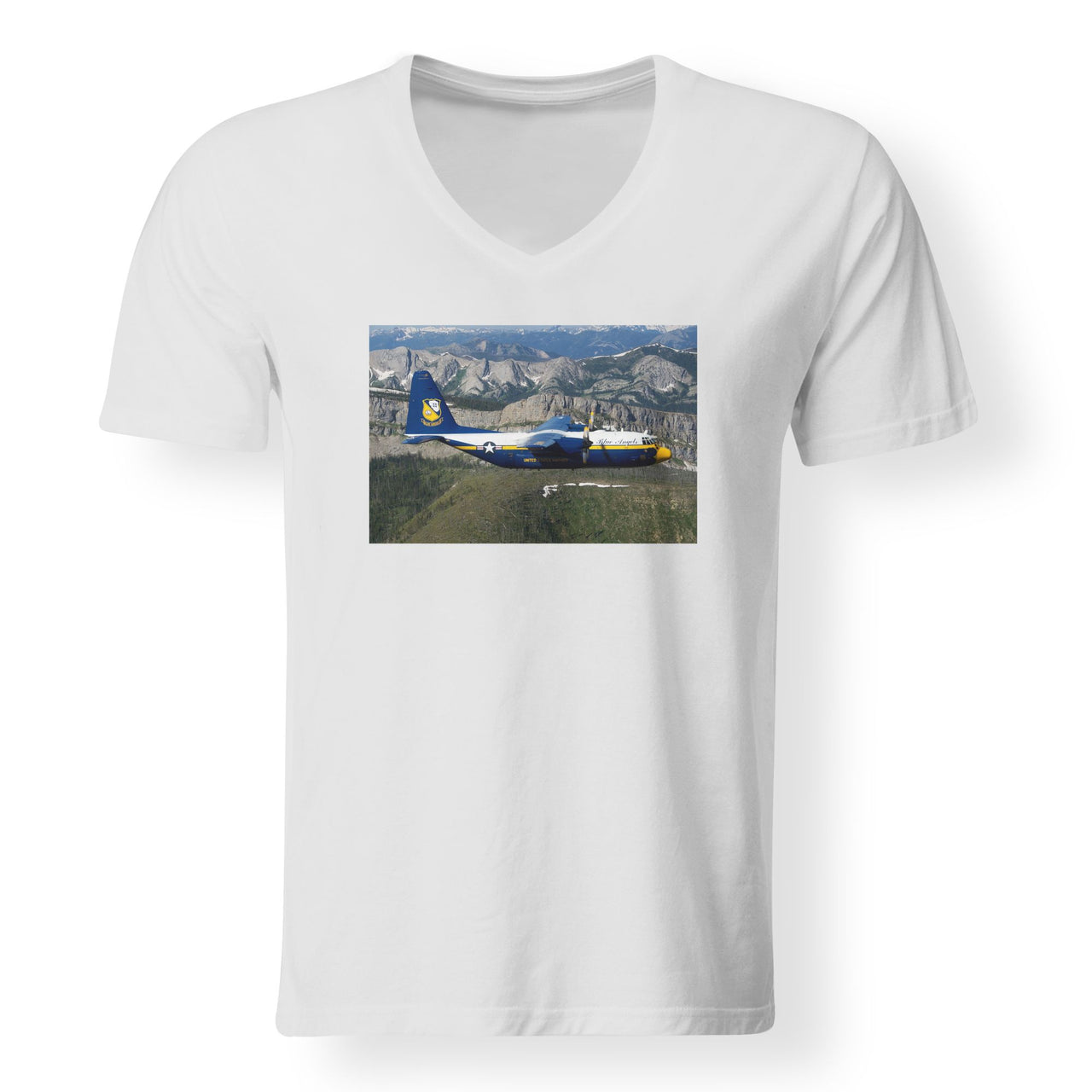 Amazing View with Blue Angels Aircraft Designed V-Neck T-Shirts