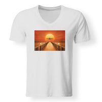 Thumbnail for Airbus A380 Towards Sunset Designed V-Neck T-Shirts