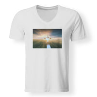 Thumbnail for Airplane Flying Over Runway Designed V-Neck T-Shirts