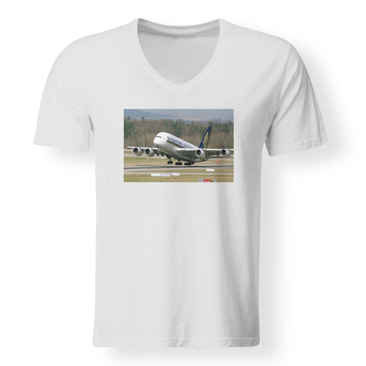 Departing Singapore Airlines A380 Designed V-Neck T-Shirts