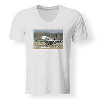 Thumbnail for Departing Singapore Airlines A380 Designed V-Neck T-Shirts