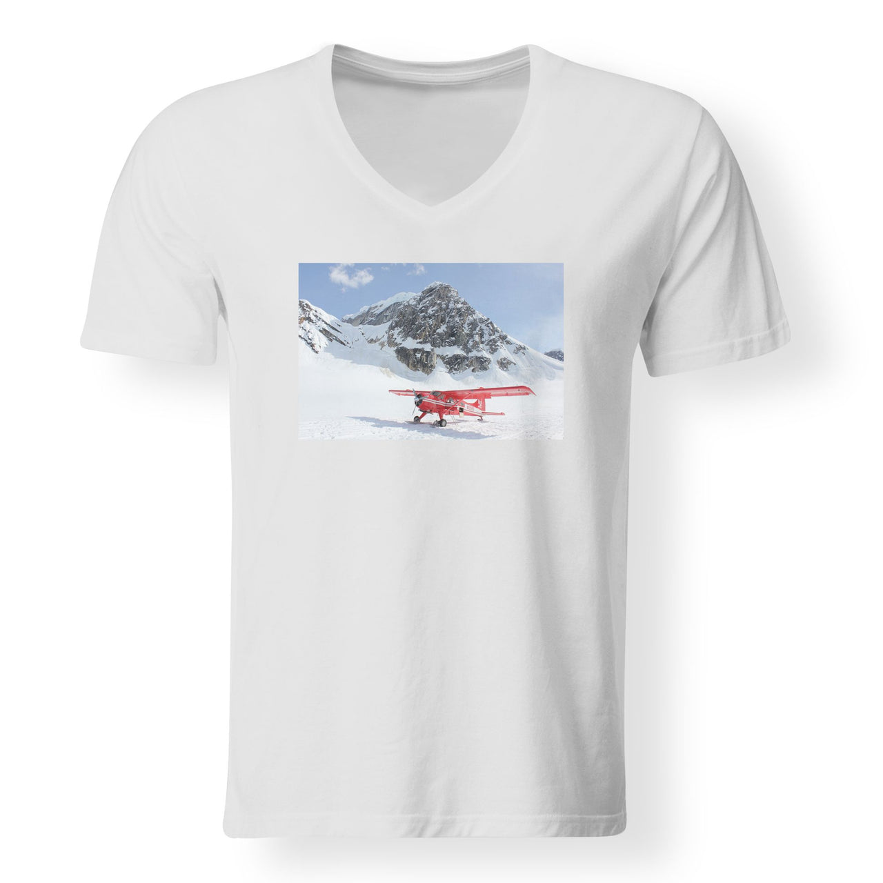 Amazing Snow Airplane Designed V-Neck T-Shirts