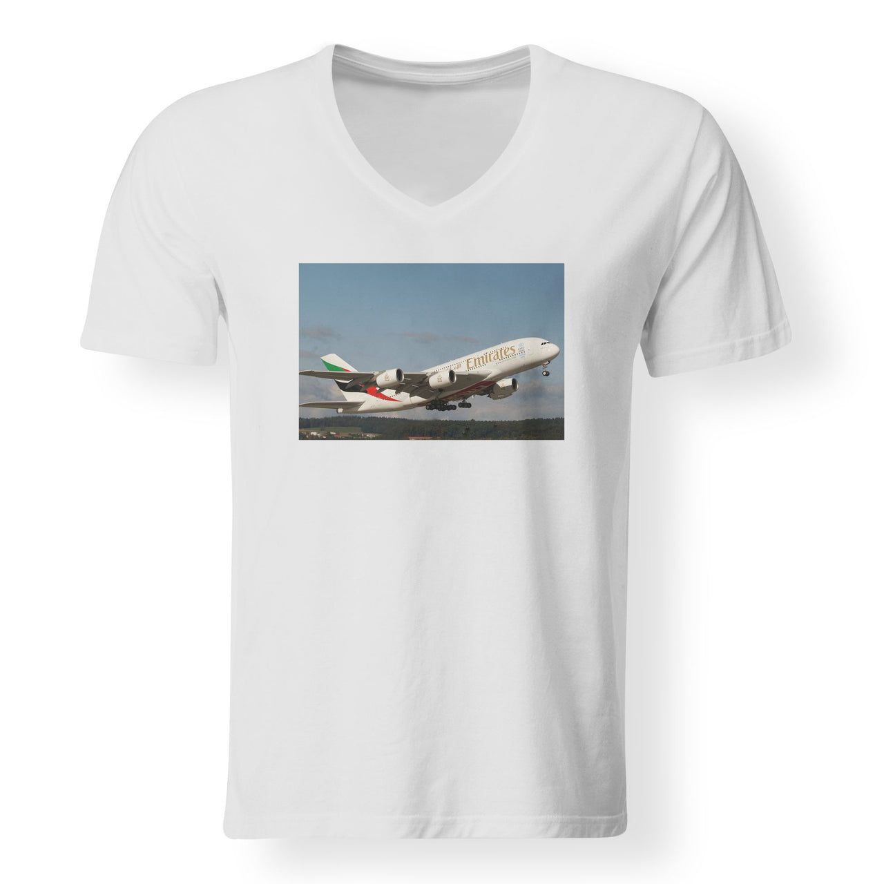 Departing Emirates A380 Designed V-Neck T-Shirts