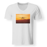 Thumbnail for Landing Aircraft During Sunset Designed V-Neck T-Shirts