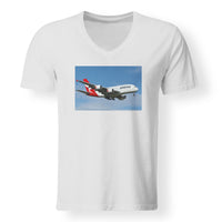 Thumbnail for Landing Qantas A380 Designed V-Neck T-Shirts
