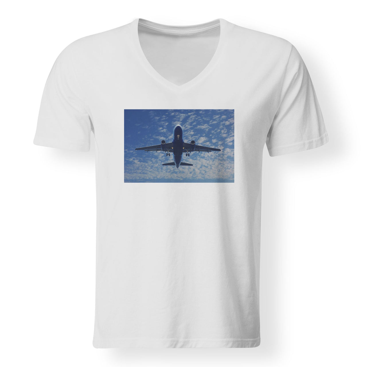 Airplane From Below Designed V-Neck T-Shirts