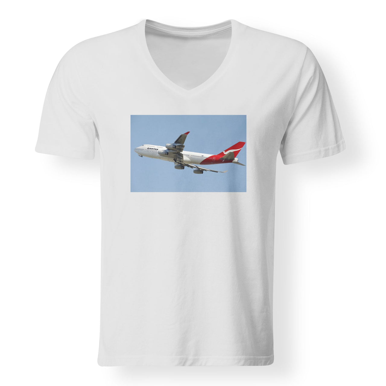 Departing Qantas Boeing 747 Designed V-Neck T-Shirts