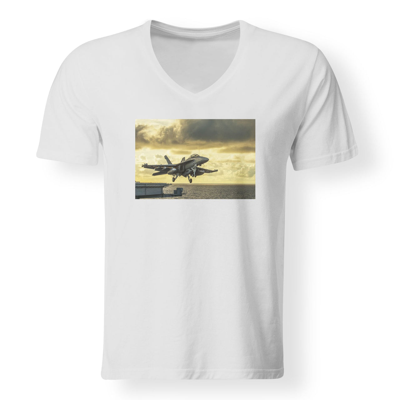 Departing Jet Aircraft Designed V-Neck T-Shirts