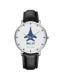 Thumbnail for Mikoyan MIG-29 Leather Strap Watches Pilot Eyes Store Silver & Black Leather Strap 