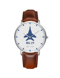 Thumbnail for Mikoyan MIG-29 Leather Strap Watches Pilot Eyes Store Silver & Brown Leather Strap 