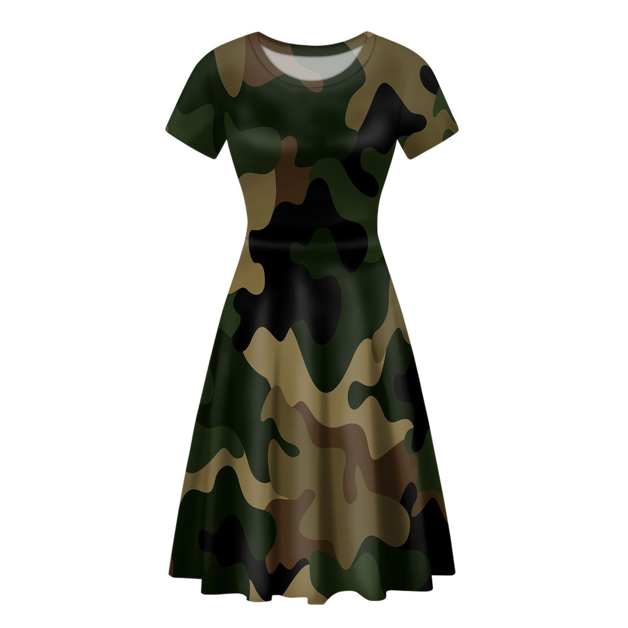 Military Camouflage Army Green Designed Women Midi Dress