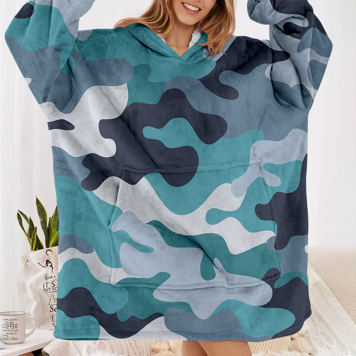 Military Camouflage Green Designed Blanket Hoodies