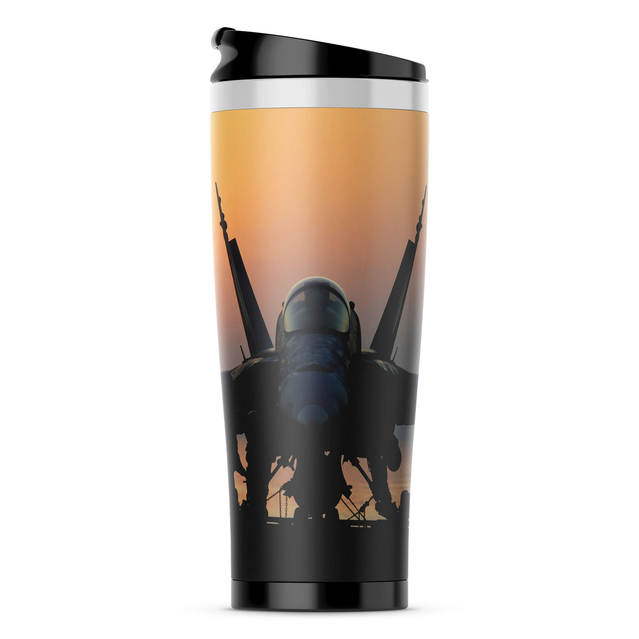 Military Jet During Sunset Designed Travel Mugs