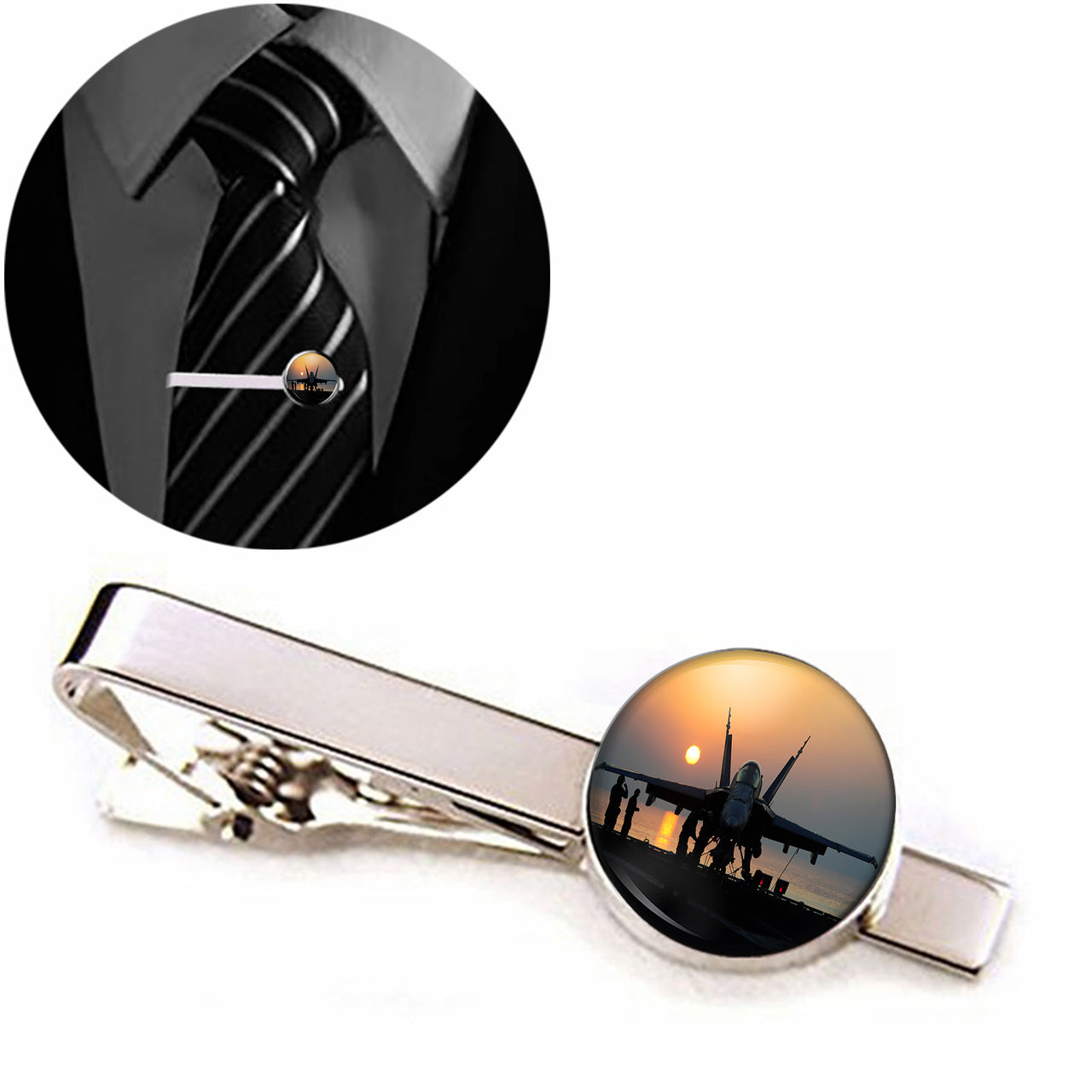 Military Jet During Sunset Designed Tie Clips
