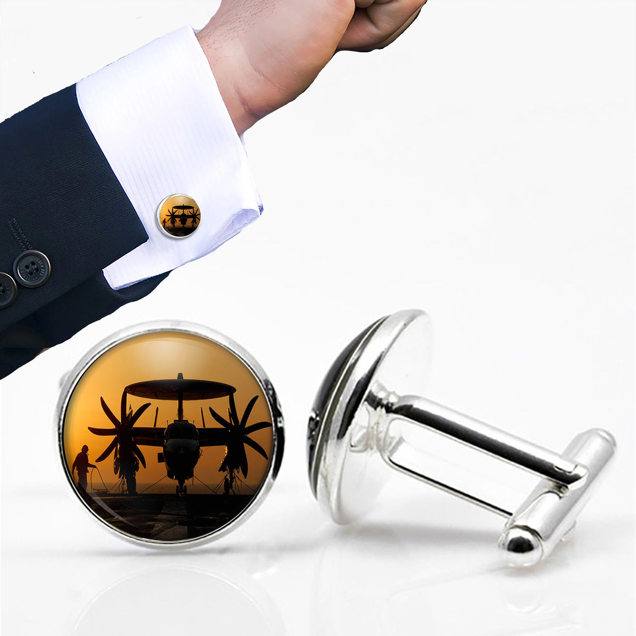 Military Plane at Sunset Designed Cuff Links
