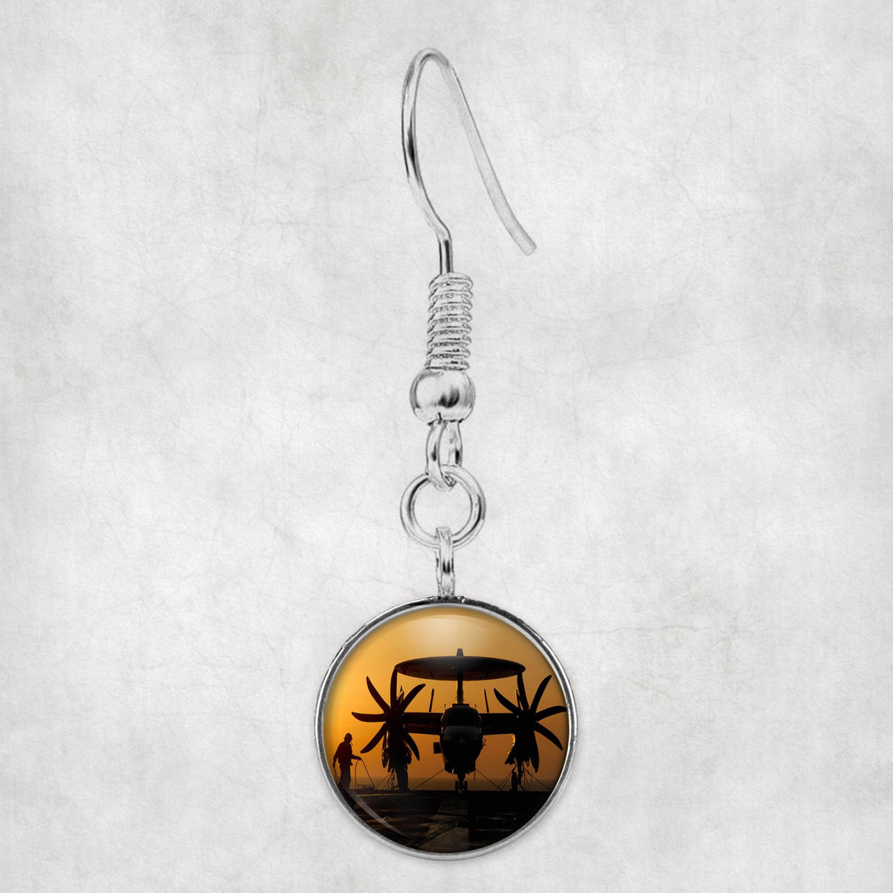 Military Plane at Sunset Designed Earrings