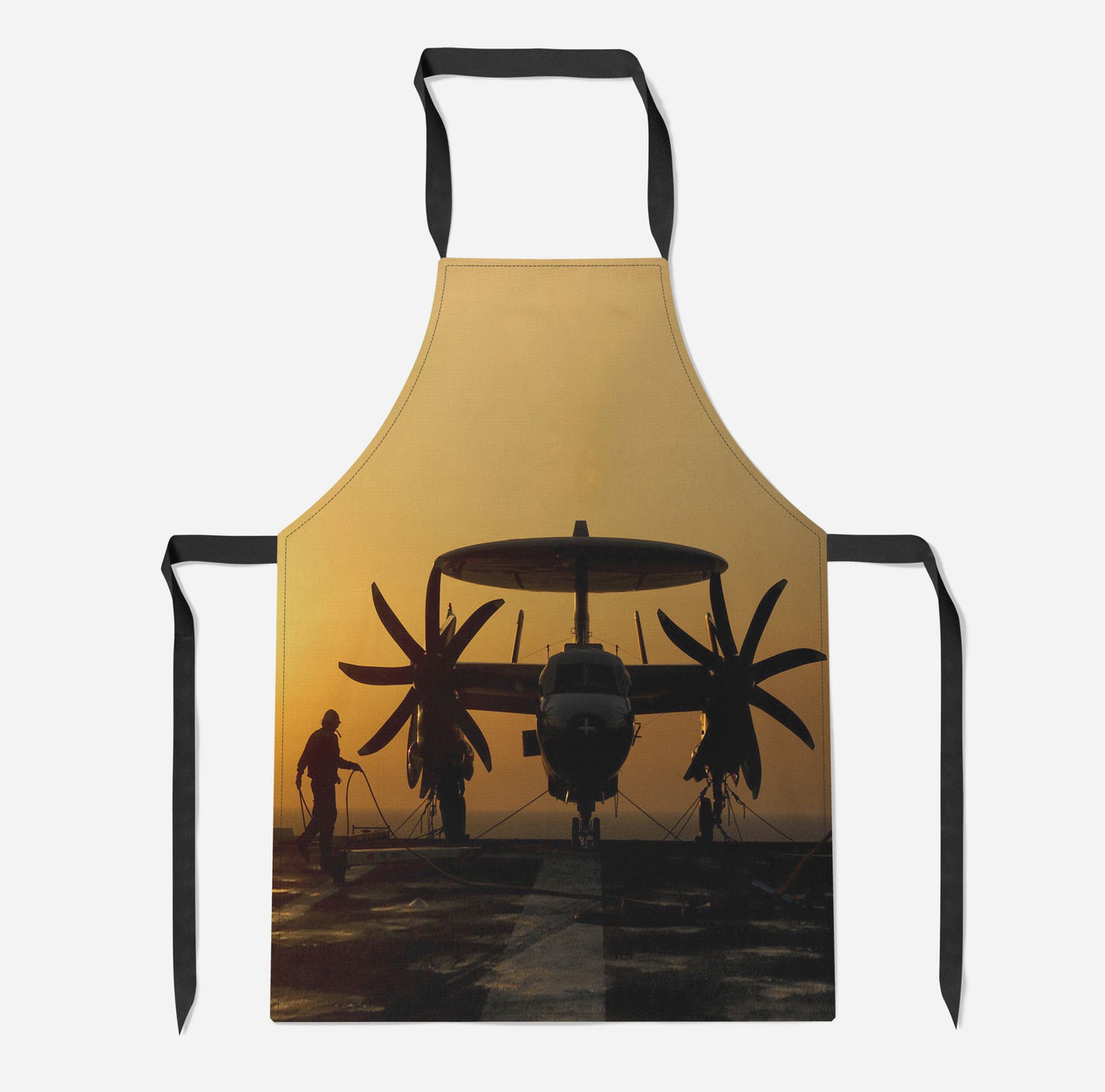 Military Plane at Sunset Designed Kitchen Aprons