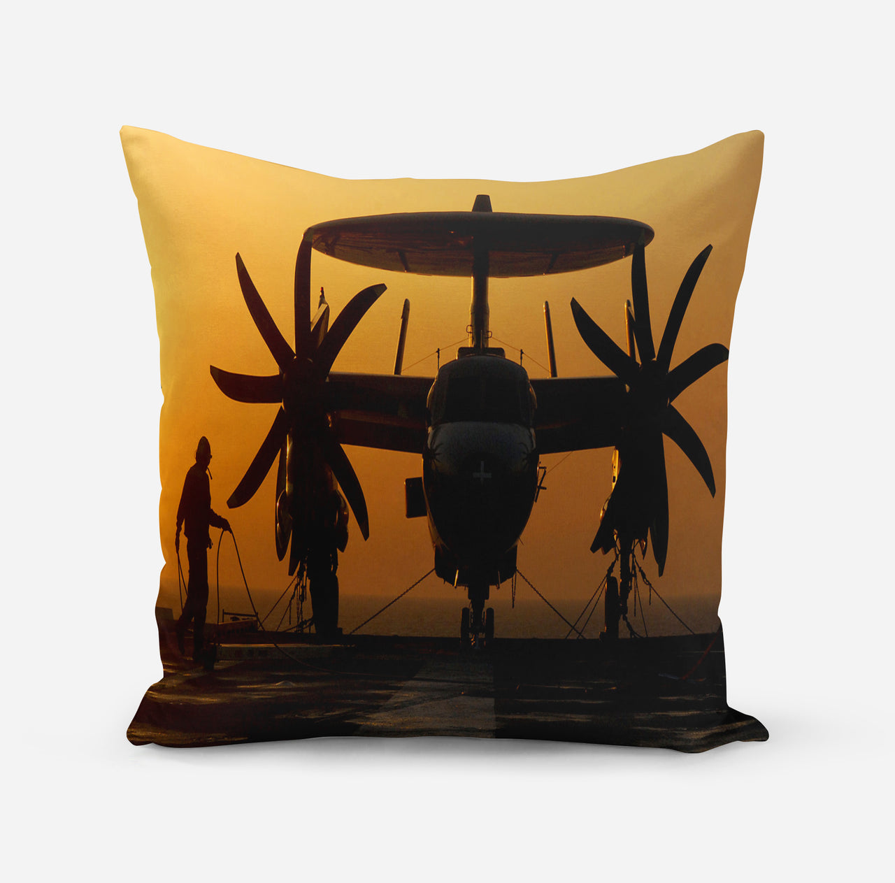 Military Plane at Sunset Designed Pillows