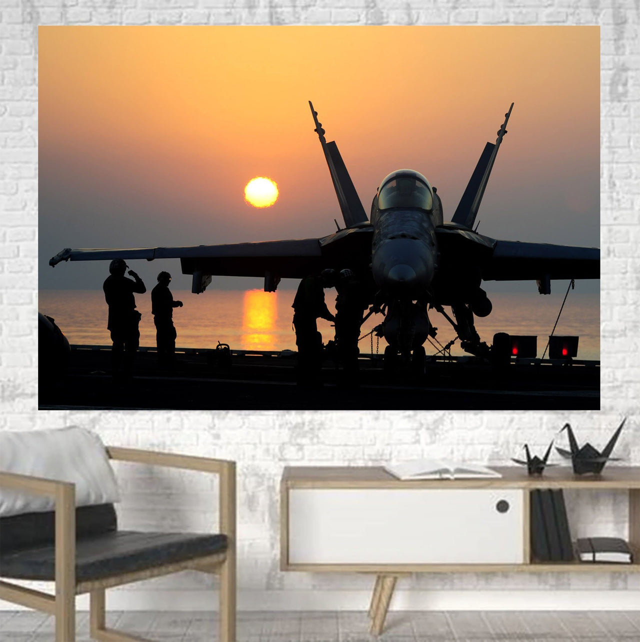Military Jet During Sunset Printed Canvas Posters (1 Piece) Aviation Shop 