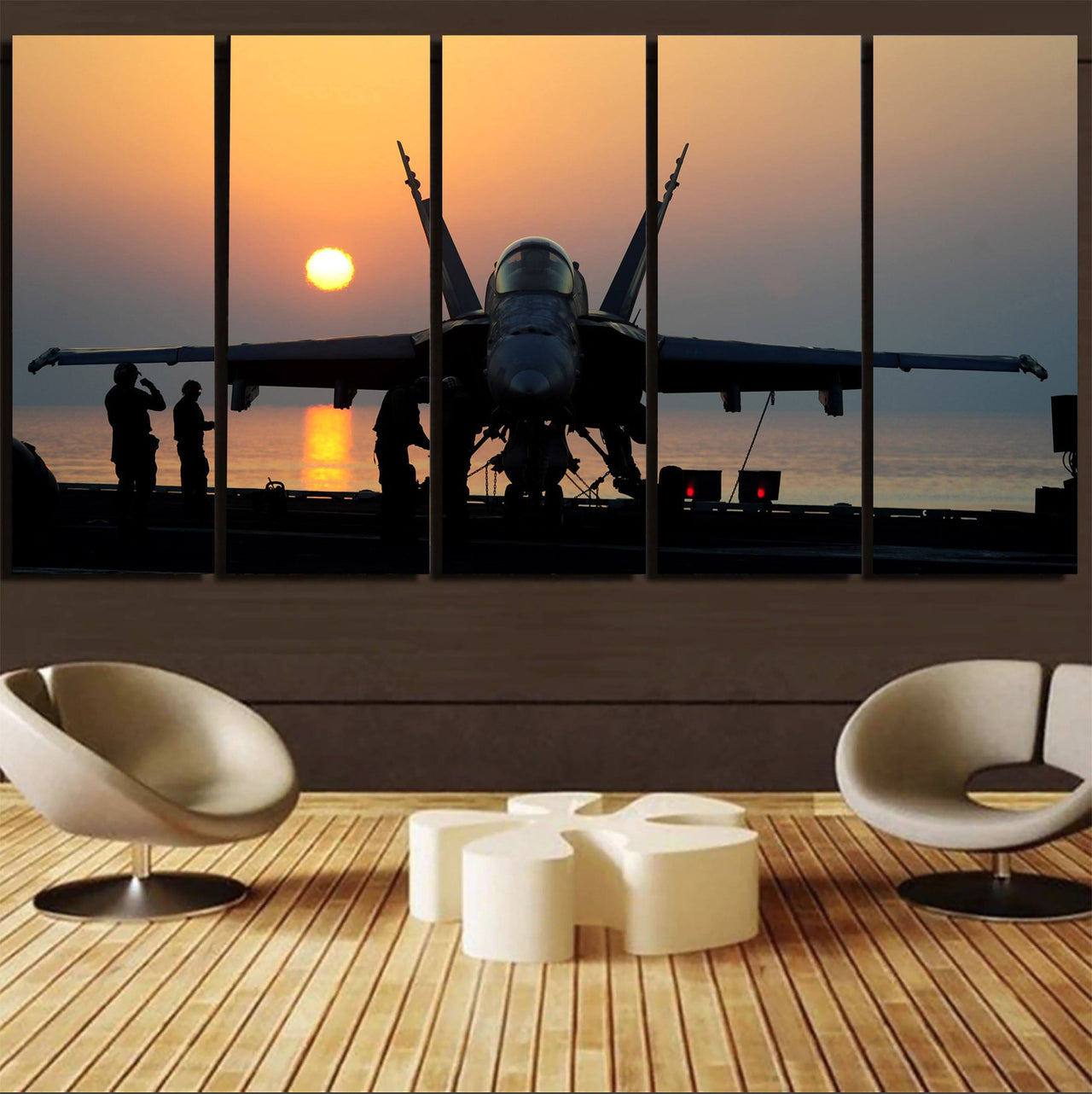 Military Jet During Sunset Printed Canvas Prints (5 Pieces) Aviation Shop 