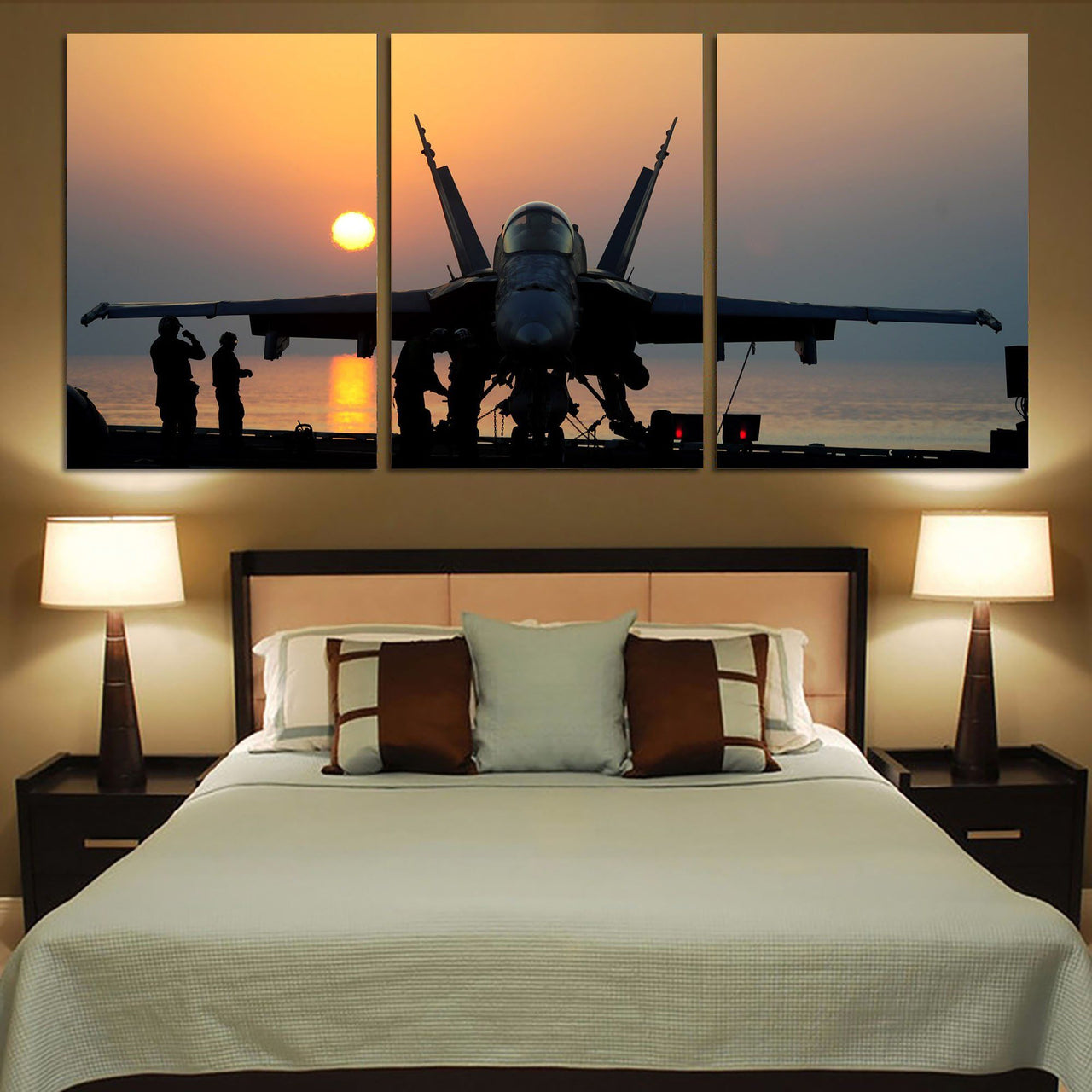 Military Jet During Sunset Printed Canvas Posters (3 Pieces) Aviation Shop 