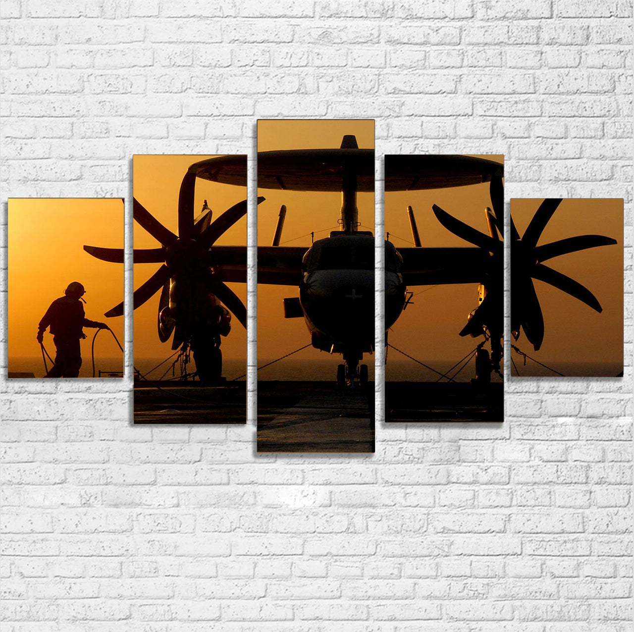 Military Plane at Sunset Printed Multiple Canvas Poster Aviation Shop 