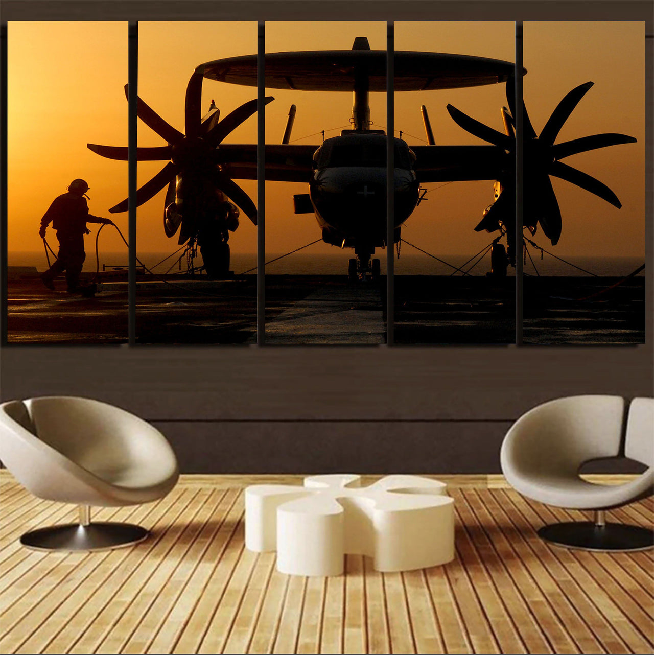 Military Plane at Sunset Printed Canvas Prints (5 Pieces) Aviation Shop 
