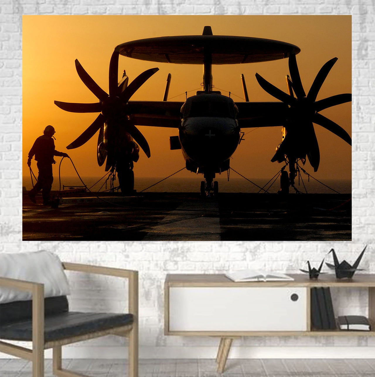 Military Plane at Sunset Printed Canvas Posters (1 Piece) Aviation Shop 