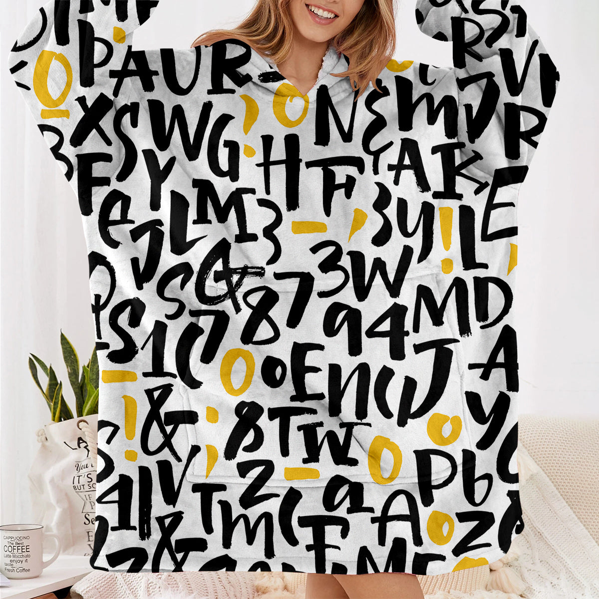 Mixed Letters Designed Blanket Hoodies