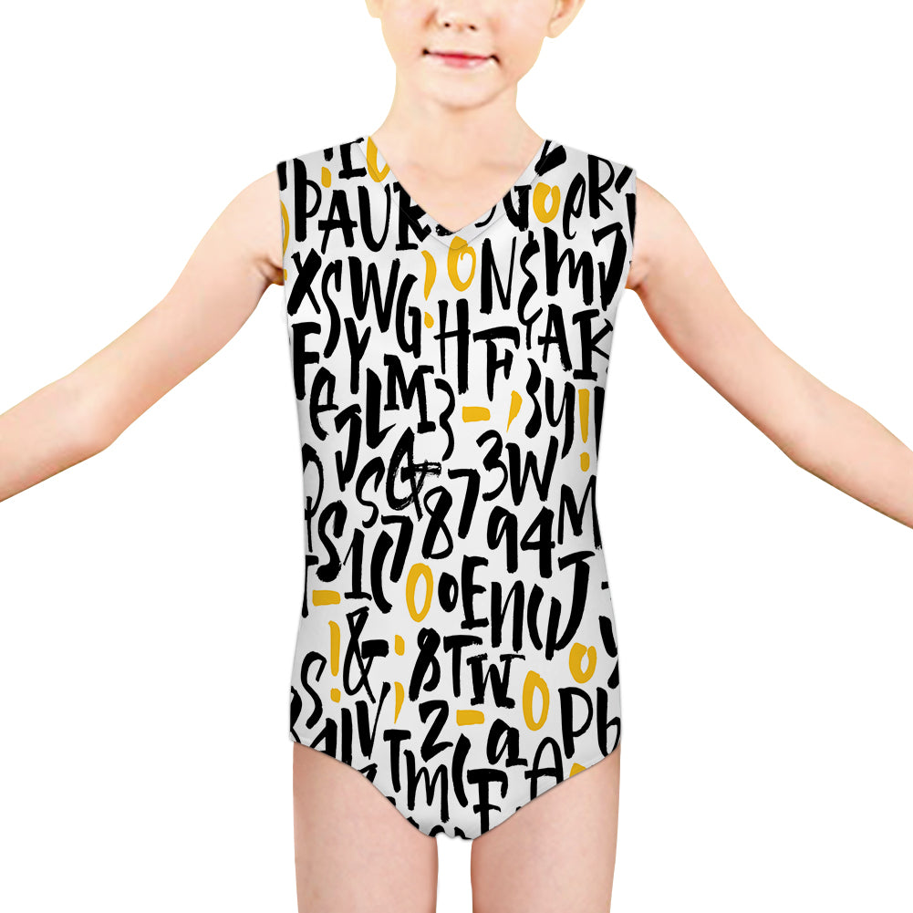Mixed Letters Designed Kids Swimsuit