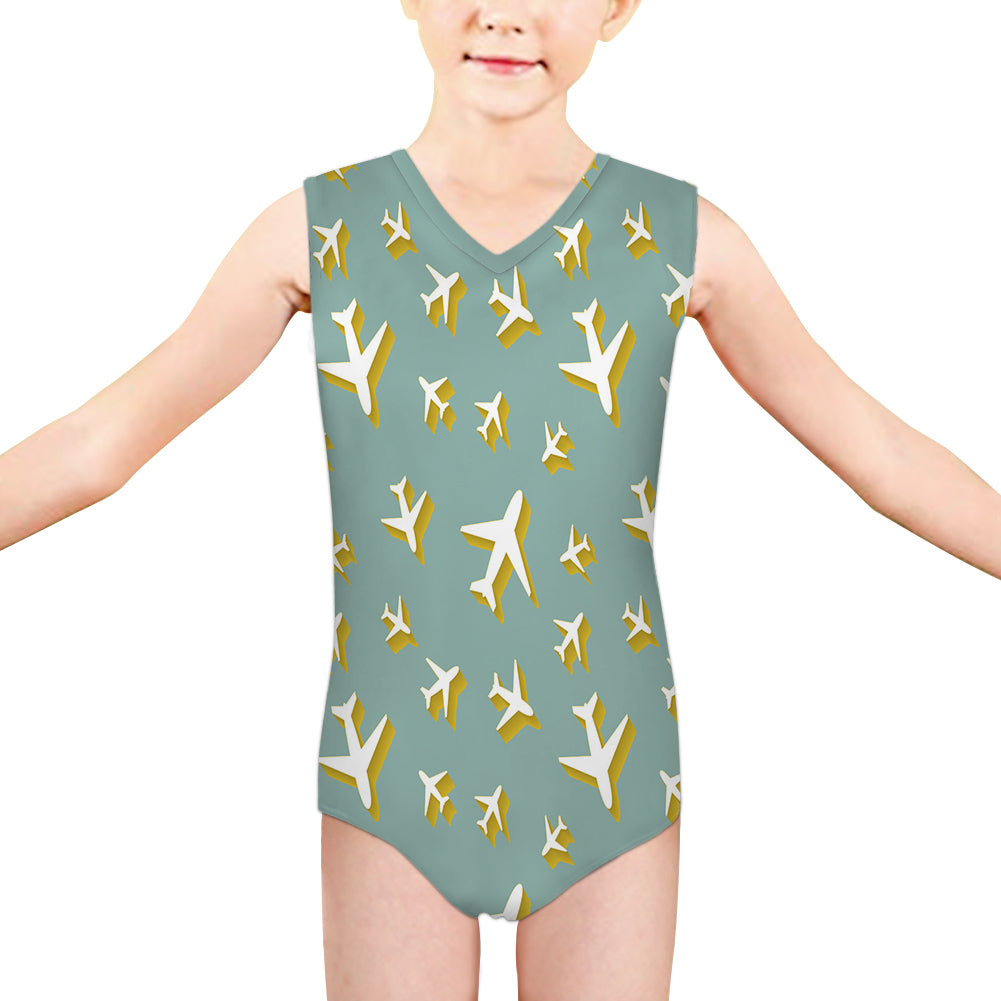 Mixed Size Airplanes Designed Kids Swimsuit