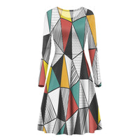 Thumbnail for Mixed Triangles Designed Long Sleeve Women Midi Dress