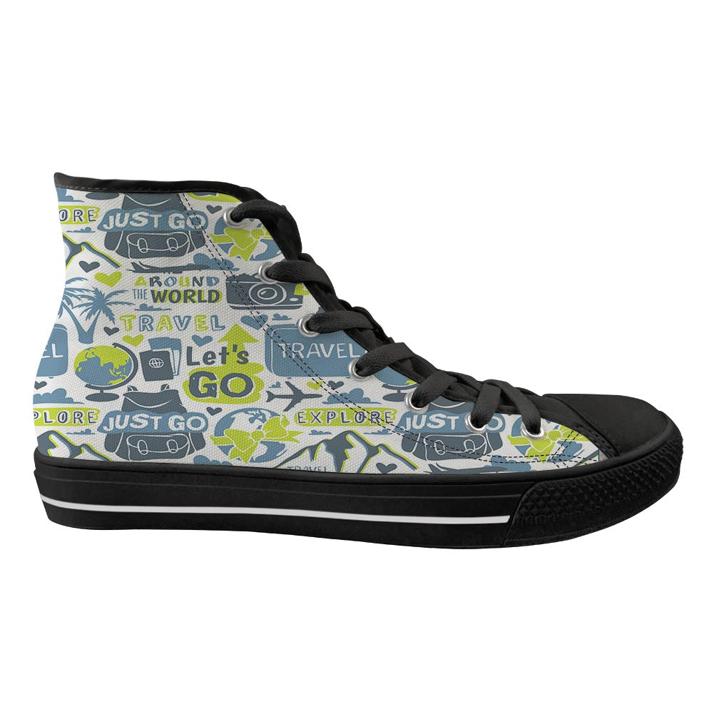 Motivational Travel Badges Designed Long Canvas Shoes (Women)