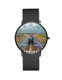 Thumbnail for Mountain View and & Runway Stainless Steel Strap Watches Aviation Shop Black & Stainless Steel Strap 