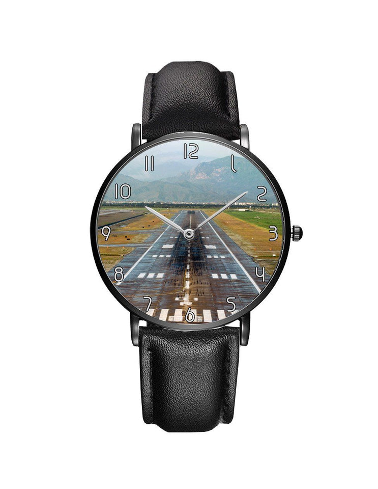 Mountain View and & Runway Leather Strap Watches Aviation Shop Black & Black Leather Strap 