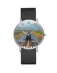 Thumbnail for Mountain View and & Runway Stainless Steel Strap Watches Aviation Shop Silver & Black Stainless Steel Strap 