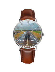 Mountain View and & Runway Leather Strap Watches Aviation Shop Silver & Brown Leather Strap 