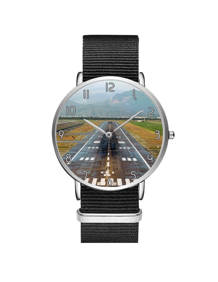 Mountain View and & Runway Leather Strap Watches Aviation Shop Silver & Black Nylon Strap 