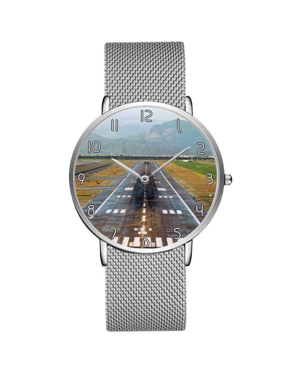 Mountain View and & Runway Stainless Steel Strap Watches Aviation Shop Silver & Silver Stainless Steel Strap 