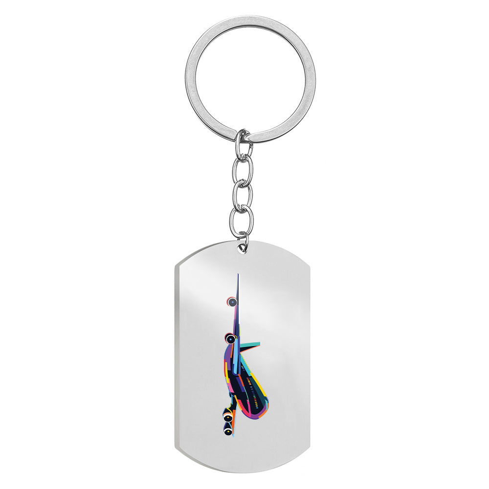 Multicolor Airplane Designed Stainless Steel Key Chains (Double Side)