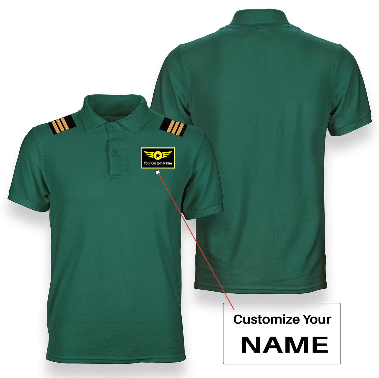 Custom Name with Special Badge + Epaulettes Designed Polo T-Shirts